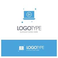 laptop play video blaues festes logo mit platz für tagline vektor