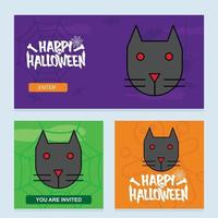 glückliches halloween-einladungsdesign mit katzenvektor vektor