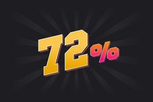 72 Rabattbanner mit dunklem Hintergrund und gelbem Text. 72 Prozent verkaufsförderndes Design. vektor