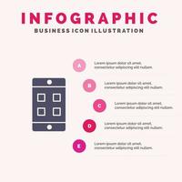 Mobile Zelle Box solide Symbol Infografiken 5 Schritte Präsentationshintergrund vektor