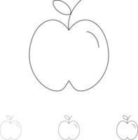 apple bildung schule studieren fett und dünn schwarze linie symbolsatz vektor