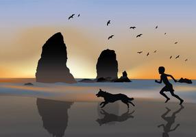 Junge mit Border-Collie Silhouette Free Vector