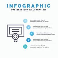 tilldela certifikat grad diplom linje ikon med 5 steg presentation infographics bakgrund vektor
