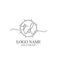 anfängliches td-schönheitsmonogramm und elegantes logo-design, handschriftlogo der ersten unterschrift, hochzeit, mode, blumen und botanik mit kreativer vorlage. vektor