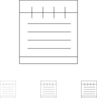 Notebook Studie Bildung Schule Fett und dünne schwarze Linie Symbolsatz vektor