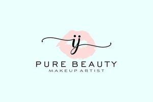vorgefertigtes Logo-Design mit anfänglichen ij-Aquarelllippen, Logo für Make-up-Künstler-Business-Branding, Blush-Beauty-Boutique-Logo-Design, Kalligrafie-Logo mit kreativer Vorlage. vektor