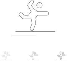 idrottare gymnastik utför stretching djärv och tunn svart linje ikon uppsättning vektor