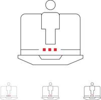 Laptop-Computer-Hardware-Service Fett und dünne schwarze Linie Symbolsatz vektor