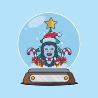 söt gorilla i snö klot. söt jul tecknad serie illustration. vektor