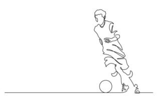 kontinuerlig linje teckning av man spelar fotboll vektor illustration