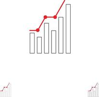 Graf analys företag diagram marknadsföring statistik trender djärv och tunn svart linje ikon uppsättning vektor