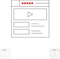 Video-Video-Player-Web-Website Symbolsatz mit fetten und dünnen schwarzen Linien vektor
