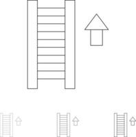 Leiter Treppe Treppenpfeil Fett und dünne schwarze Linie Symbolsatz vektor