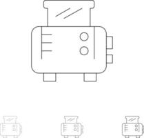 Toast Toastmaschine Toaster Fett und dünne schwarze Linie Symbolsatz vektor