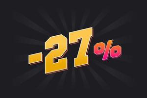 Negativ 27 Rabattbanner mit dunklem Hintergrund und gelbem Text. -27 Prozent verkaufsförderndes Design. vektor