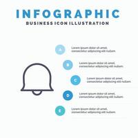 Glockenzeichen Twitter Liniensymbol mit 5 Schritten Präsentation Infografiken Hintergrund vektor