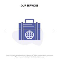 unsere dienstleistungen business investitionen moderne globus solide glyph icon web card template vektor