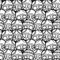 svartvitt tecknad zombie ansiktsmönster vektor