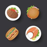 traditionell mat enkel design ikonuppsättning vektor