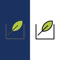 Blatt grüner Baum Symbole flach und Linie gefüllt Icon Set Vektor blauen Hintergrund