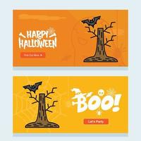 Lycklig halloween inbjudan design med träd och fladdermus vektor
