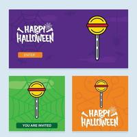 glückliches halloween-einladungsdesign mit süßigkeitsvektor vektor