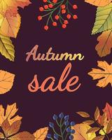 poster herbst sale.on einem dunklen hintergrund mit blättern golden lila gelb und rot.sale ads.vector illustration. vektor