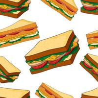 nahtloses muster von köstlichen gezeichneten sandwiches. verschiedene sandwiches isoliert auf weißem hintergrund. sie können es für verpackungspapier und für designelemente verwenden. vektorillustration. vektor