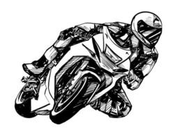 Zeichnung des Motorradfahrers isoliert Hand gezeichnet
