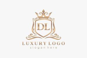 första dl brev kunglig lyx logotyp mall i vektor konst för restaurang, kungligheter, boutique, Kafé, hotell, heraldisk, Smycken, mode och Övrig vektor illustration.