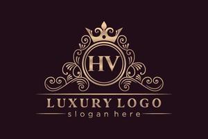 hv anfangsbuchstabe gold kalligrafisch feminin floral handgezeichnet heraldisch monogramm antik vintage stil luxus logo design premium vektor