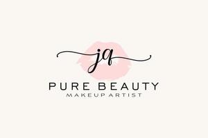 vorgefertigtes Logo-Design mit anfänglichen JQ-Aquarelllippen, Logo für Make-up-Künstler-Business-Branding, Blush-Beauty-Boutique-Logo-Design, Kalligrafie-Logo mit kreativer Vorlage. vektor