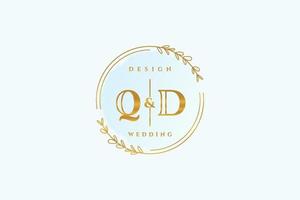 anfängliches qd-schönheitsmonogramm und elegantes logo-design handschriftlogo der ersten unterschrift, hochzeit, mode, blumen und botanik mit kreativer vorlage. vektor