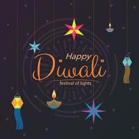 Lycklig diwali festival av lampor premie vektor illustration