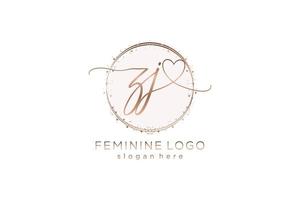 första zj handstil logotyp med cirkel mall vektor logotyp av första bröllop, mode, blommig och botanisk med kreativ mall.