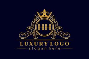 hh anfangsbuchstabe gold kalligrafisch feminin floral handgezeichnet heraldisch monogramm antik vintage stil luxus logo design premium vektor