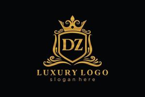 Royal Luxury Logo-Vorlage mit anfänglichem dz-Buchstaben in Vektorgrafiken für Restaurant, Lizenzgebühren, Boutique, Café, Hotel, Heraldik, Schmuck, Mode und andere Vektorillustrationen. vektor