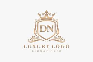 första dn brev kunglig lyx logotyp mall i vektor konst för restaurang, kungligheter, boutique, Kafé, hotell, heraldisk, Smycken, mode och Övrig vektor illustration.