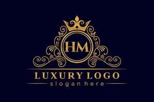 hm anfangsbuchstabe gold kalligrafisch feminin floral handgezeichnet heraldisch monogramm antik vintage stil luxus logo design premium vektor
