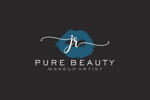 vorgefertigtes Logo-Design mit anfänglichen Jr-Aquarelllippen, Logo für Make-up-Künstler-Business-Branding, Blush-Beauty-Boutique-Logo-Design, Kalligrafie-Logo mit kreativer Vorlage. vektor