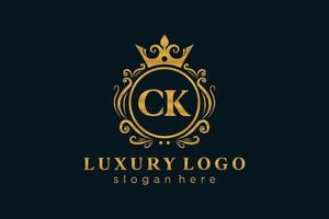 Royal Luxury Logo-Vorlage mit anfänglichem ck-Buchstaben in Vektorgrafiken für Restaurant, Lizenzgebühren, Boutique, Café, Hotel, Heraldik, Schmuck, Mode und andere Vektorillustrationen. vektor