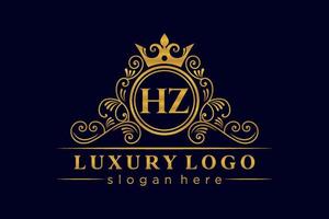 hz anfangsbuchstabe gold kalligrafisch feminin floral handgezeichnet heraldisch monogramm antik vintage stil luxus logo design premium vektor