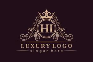hallo anfangsbuchstabe gold kalligrafisch feminin floral handgezeichnet heraldisch monogramm antik vintage stil luxus logo design premium vektor
