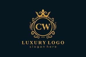 första cw brev kunglig lyx logotyp mall i vektor konst för restaurang, kungligheter, boutique, Kafé, hotell, heraldisk, Smycken, mode och Övrig vektor illustration.
