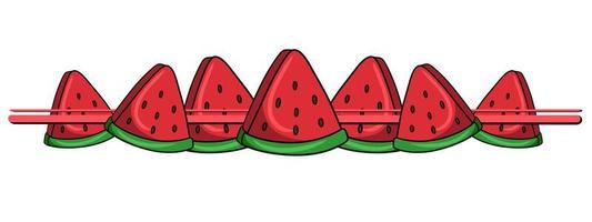 horizontaler Rand, Rand, saftige rote Wassermelonenstücke, Vektorillustration im Cartoon-Stil auf weißem Hintergrund vektor