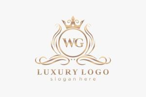 första wg brev kunglig lyx logotyp mall i vektor konst för restaurang, kungligheter, boutique, Kafé, hotell, heraldisk, Smycken, mode och Övrig vektor illustration.