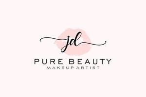 vorgefertigtes Logo-Design mit anfänglichen JD-Aquarelllippen, Logo für Make-up-Künstler-Business-Branding, Blush-Beauty-Boutique-Logo-Design, Kalligrafie-Logo mit kreativer Vorlage. vektor