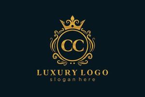 Royal Luxury Logo-Vorlage mit anfänglichem CC-Buchstaben in Vektorgrafiken für Restaurant, Lizenzgebühren, Boutique, Café, Hotel, Heraldik, Schmuck, Mode und andere Vektorillustrationen. vektor