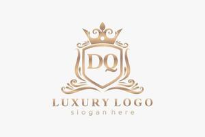 Royal Luxury Logo-Vorlage mit anfänglichem dq-Buchstaben in Vektorgrafiken für Restaurant, Lizenzgebühren, Boutique, Café, Hotel, Heraldik, Schmuck, Mode und andere Vektorillustrationen. vektor