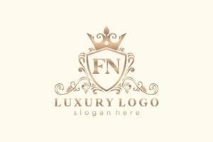 första fn brev kunglig lyx logotyp mall i vektor konst för restaurang, kungligheter, boutique, Kafé, hotell, heraldisk, Smycken, mode och Övrig vektor illustration.